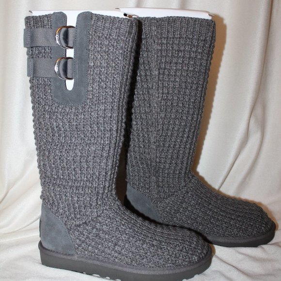 NIB UGG WOMEN'S SOLENE TALL KNIT SWEATER BOOTS GRAY - Picture 7 of 9